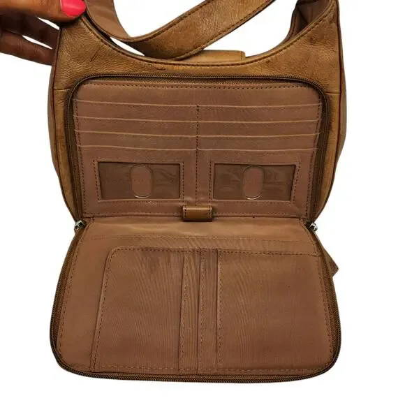 Vintage Fossil Purse Brown Tan Cognac Weathered Y2k 2000s Shoulder Boho Leather - Picture 14 of 16